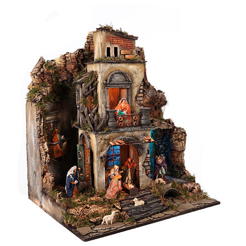 Neapolitan Nativity Scene Marechiaro for 12 cm figurines with electric lights, 50x60x74 cm 4