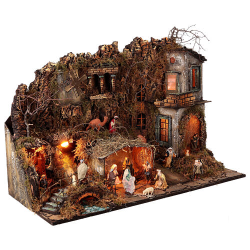 Illuminated village with animated mill for 8 cm Neapolitan Nativity Scene, 80x35x55 cm 3