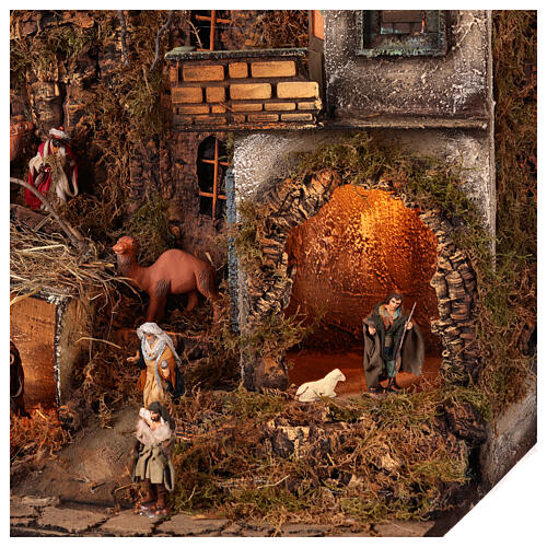 Illuminated village with animated mill for 8 cm Neapolitan Nativity Scene, 80x35x55 cm 4