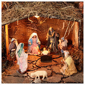 Borgo illuminato mulino movimento 80x35x55 cm Presepe Napoletano 8 cm