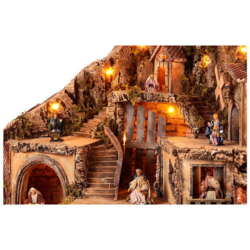 Corner village with lights, animated mill and fountain for 10 cm Neapolitan Nativity Scene, 70x95x75 cm 3