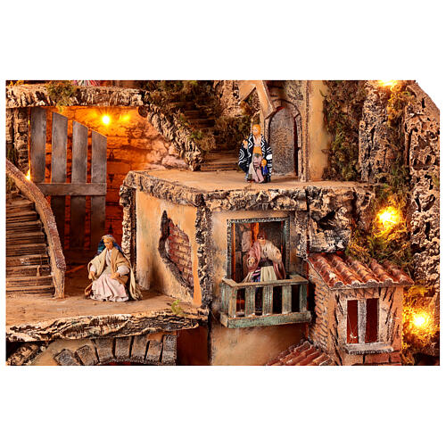 Corner village with lights, animated mill and fountain for 10 cm Neapolitan Nativity Scene, 70x95x75 cm 5