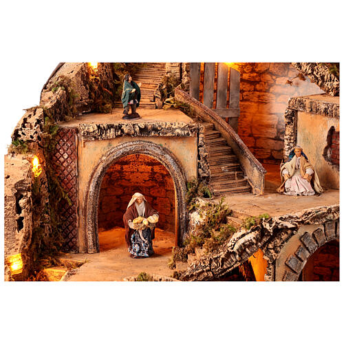 Corner village with lights, animated mill and fountain for 10 cm Neapolitan Nativity Scene, 70x95x75 cm 6