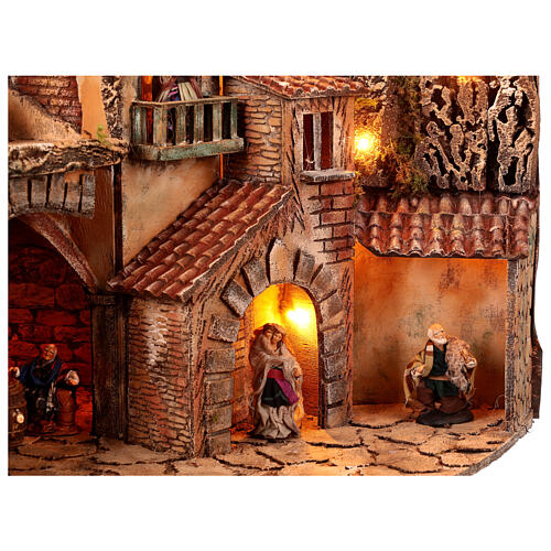 Corner village with lights, animated mill and fountain for 10 cm Neapolitan Nativity Scene, 70x95x75 cm 8