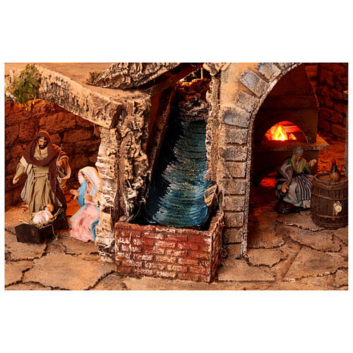 Corner village with lights, animated mill and fountain for 10 cm Neapolitan Nativity Scene, 70x95x75 cm 9