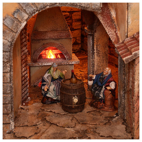 Corner village with lights, animated mill and fountain for 10 cm Neapolitan Nativity Scene, 70x95x75 cm 10