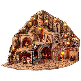 Illuminated corner village 70x95x75 cm moving mill fountain Neapolitan nativity scene 10 cm