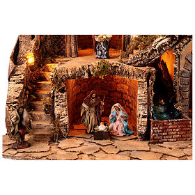 Illuminated corner village 70x95x75 cm moving mill fountain Neapolitan nativity scene 10 cm