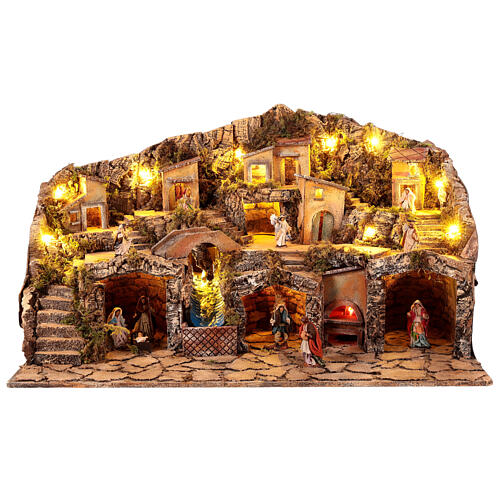 Illuminated village with real fountain for 8 cm Neapolitan Nativity Scene, 50x80x50 cm 1