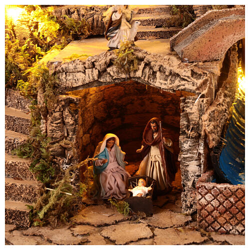 Illuminated village with real fountain for 8 cm Neapolitan Nativity Scene, 50x80x50 cm 2