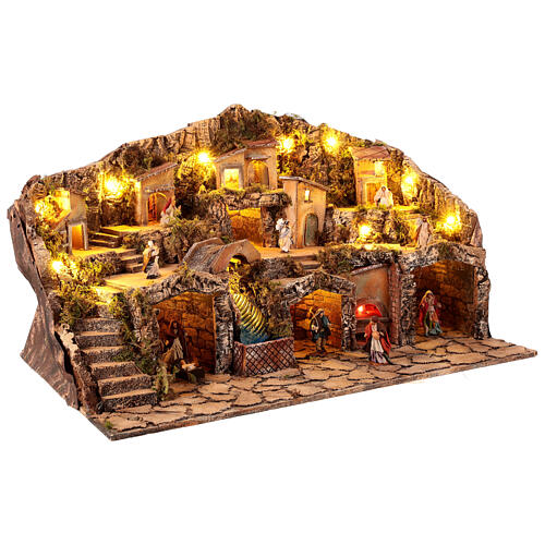 Illuminated village with real fountain for 8 cm Neapolitan Nativity Scene, 50x80x50 cm 3