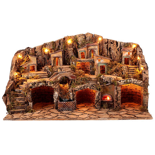 Illuminated village with real fountain for 8 cm Neapolitan Nativity Scene, 50x80x50 cm 8