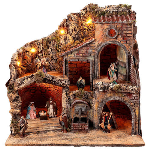 Setting with lights and fountain for 8 cm Neapolitan Nativity Scene, 30x50x60 cm 1