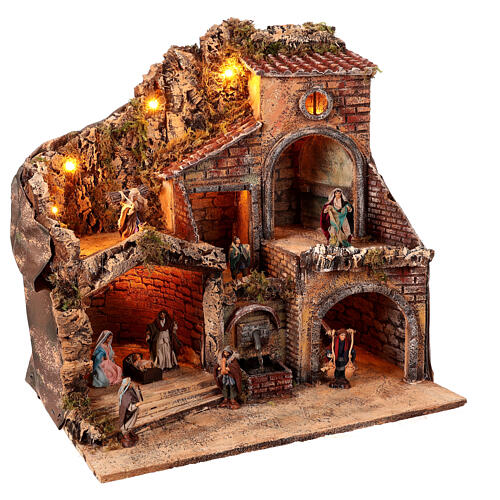 Setting with lights and fountain for 8 cm Neapolitan Nativity Scene, 30x50x60 cm 3