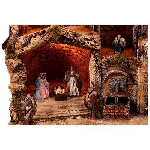 Lighted Neapolitan nativity scene setting 30x50x60 cm fountain 8 cm 2