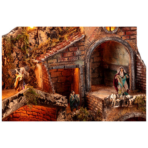 Lighted Neapolitan nativity scene setting 30x50x60 cm fountain 8 cm 4