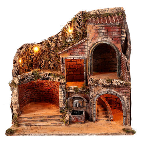 Lighted Neapolitan nativity scene setting 30x50x60 cm fountain 8 cm 7