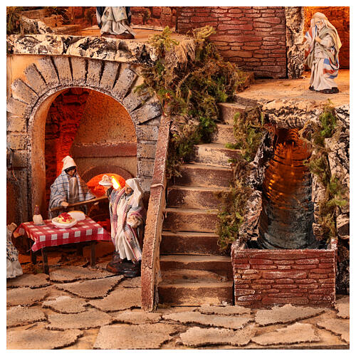 Pueblo iluminado 70x45x60 cm molino en movimiento cascada belén napolitano 10 cm 4