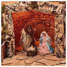 Lighted Neapolitan nativity village 70x45x60 cm waterfall animated mill 10 cm