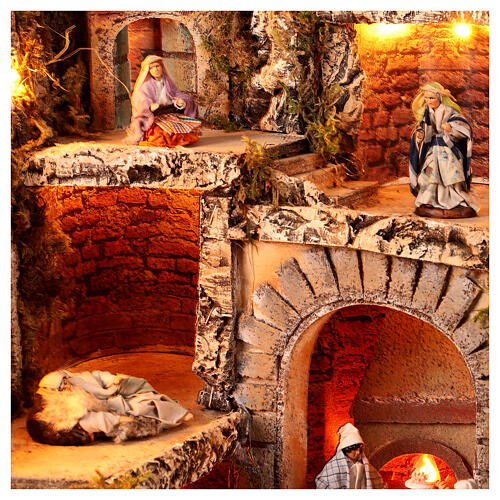 Lighted Neapolitan nativity village 70x45x60 cm waterfall animated mill 10 cm 7