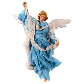 Angel, light blue fabric and terracotta figurine for 18 cm Neapolitan Nativity Scene