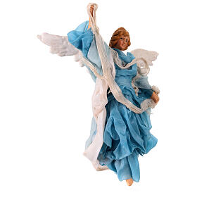 Angel, light blue fabric and terracotta figurine for 18 cm Neapolitan Nativity Scene