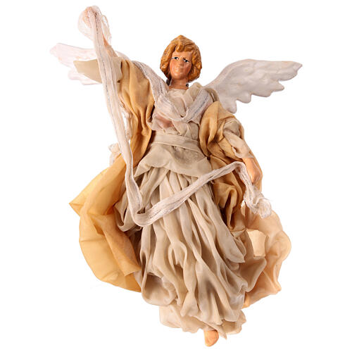 Angel with beige dress, fabric and terracotta figurine for 18 cm Neapolitan Nativity Scene 1