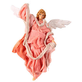 Terracotta and fabric angel, h 15 cm, pink dress, Neapolitan Nativity Scene