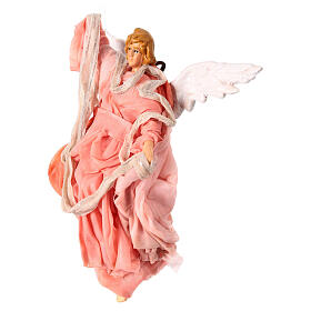 Terracotta and fabric angel, h 15 cm, pink dress, Neapolitan Nativity Scene