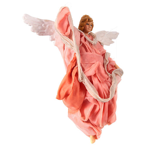 Terracotta and fabric angel, h 15 cm, pink dress, Neapolitan Nativity Scene 3