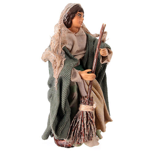 Figurine of a woman with a broom, fabric and terracotta, for 10 cm Neapolitan Nativity Scene 3