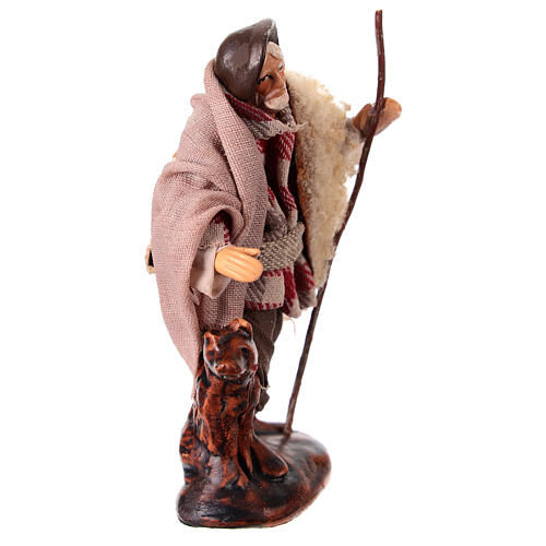 Hirte mit Hund, Krippenfigur, Terrakotta und Stoff, neapolitanische Krippe, für 10 cm Krippe 3