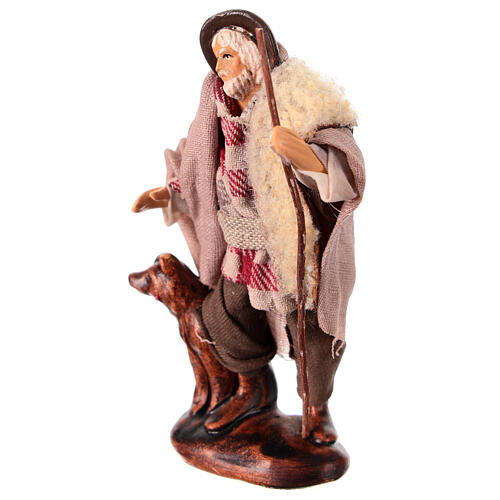 Shepherd with dog Neapolitan nativity scene h 10 cm terracotta fabric 2