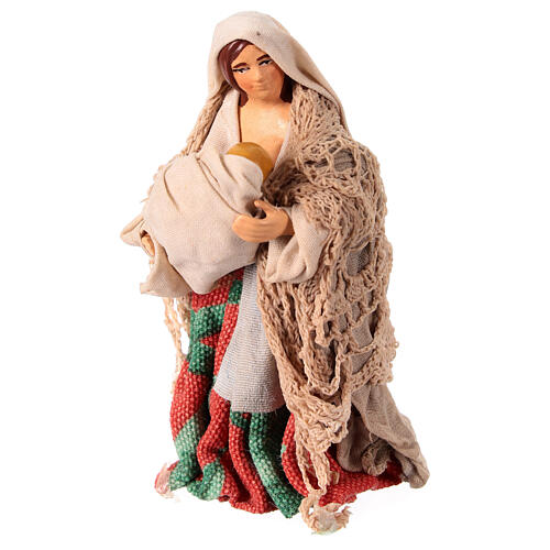 Breastfeeding woman for Neapolitan Nativity Scene, h 10 cm, terracotta and fabric 1