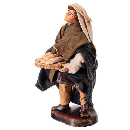 Baker with tray for Neapolitan Nativity Scene, h 10 cm, terracotta and fabric 3