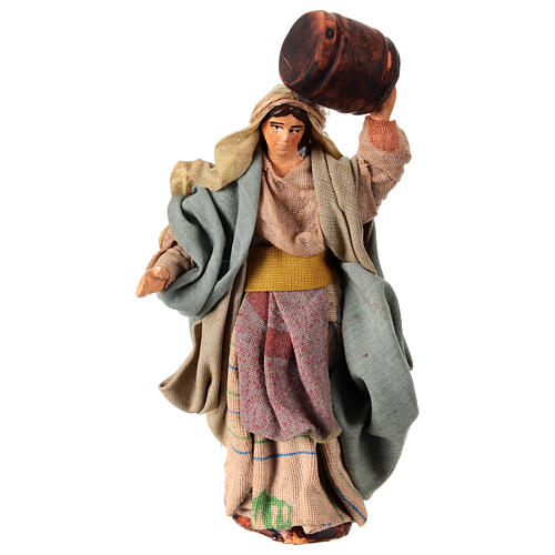 Woman with wine barrel for Neapolitan Nativity Scene, h 10 cm, terracotta and fabric 1