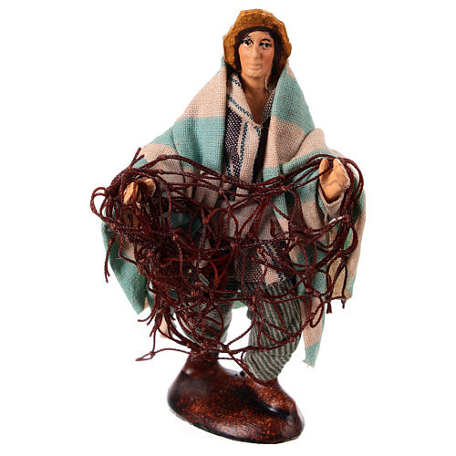 Fischer mit Netz, Krippenfigur, Terrakotta, neapolitanische Krippe, für 10 cm Krippe 1