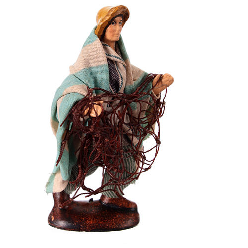 Pescatore con rete 10 cm terracotta presepe napoletano 3