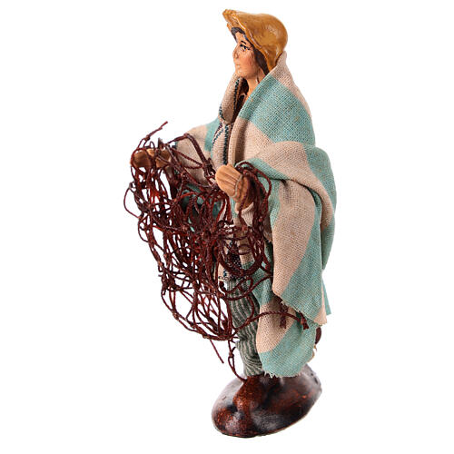 Fisherman with net 10 cm terracotta Neapolitan nativity scene 2
