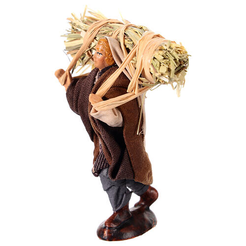 Peasant with straw for 10 cm Neapolitan Nativity Scene, terracotta and fabric 2