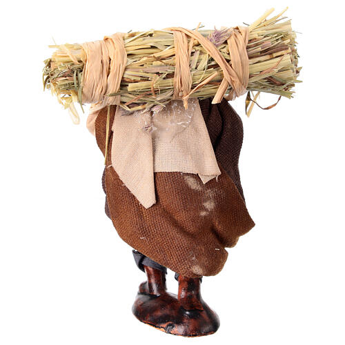 Peasant with straw for 10 cm Neapolitan Nativity Scene, terracotta and fabric 4