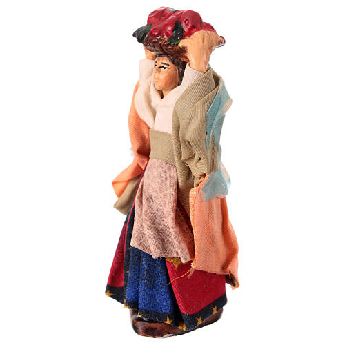 Woman with fruit basket on her head for 10 cm Neapolitan Nativity Scene, terracotta and fabric 2