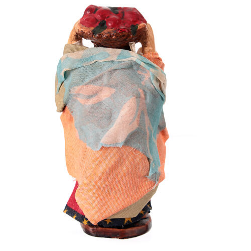 Woman with fruit basket on her head for 10 cm Neapolitan Nativity Scene, terracotta and fabric 4