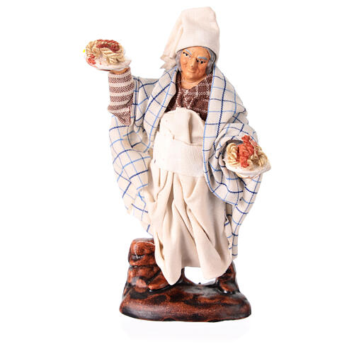 Waiter with two plates of pasta for 10 cm Neapolitan Nativity Scene, terracotta and fabric 1