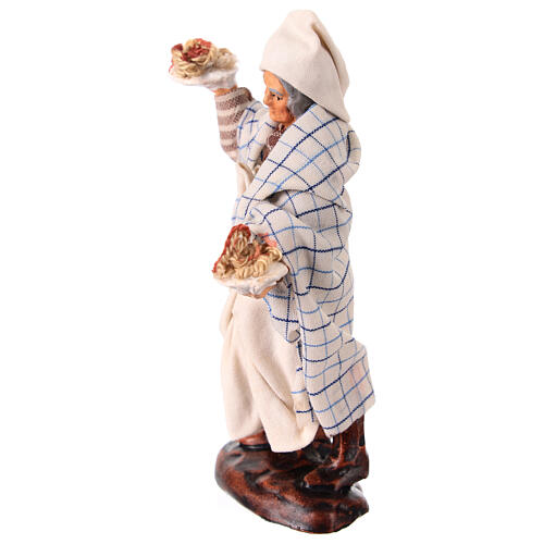 Waiter with two plates of pasta for 10 cm Neapolitan Nativity Scene, terracotta and fabric 2