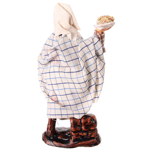 Waiter with two plates of pasta for 10 cm Neapolitan Nativity Scene, terracotta and fabric 4