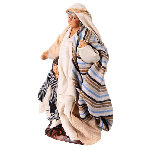 Old shepherd with child for 10 cm Neapolitan Nativity Scene, terracotta and fabric 2