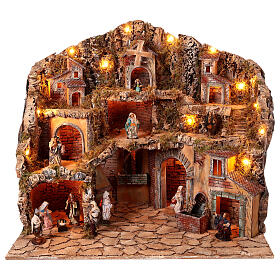 Décor crèche napolitaine 60x80x80 cm village statues terre cuite 12 cm