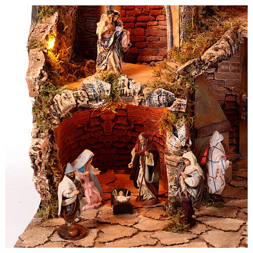 Neapolitan nativity scene setting 60X80X80 cm village terracotta statues 12 cm 2