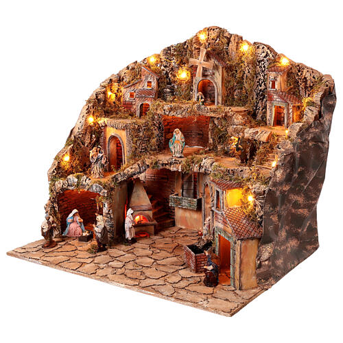 Neapolitan nativity scene setting 60X80X80 cm village terracotta statues 12 cm 3